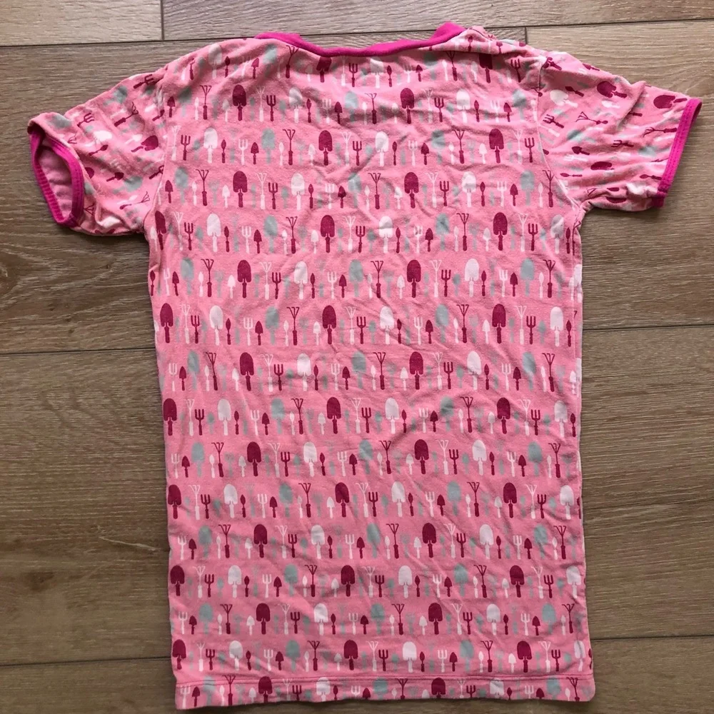 Kickee Pants Pink pajama set with garden tools 10